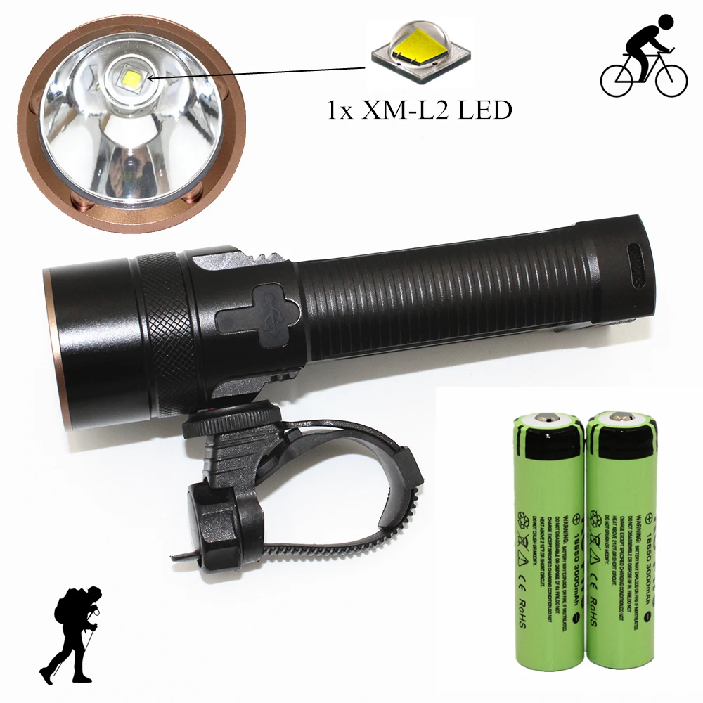 

USB Rechargeable Flashlight Set Bike Light XM-L2 LED Torch Bicycle Front Light Waterproof Cycling Lamp with 18650 Battery