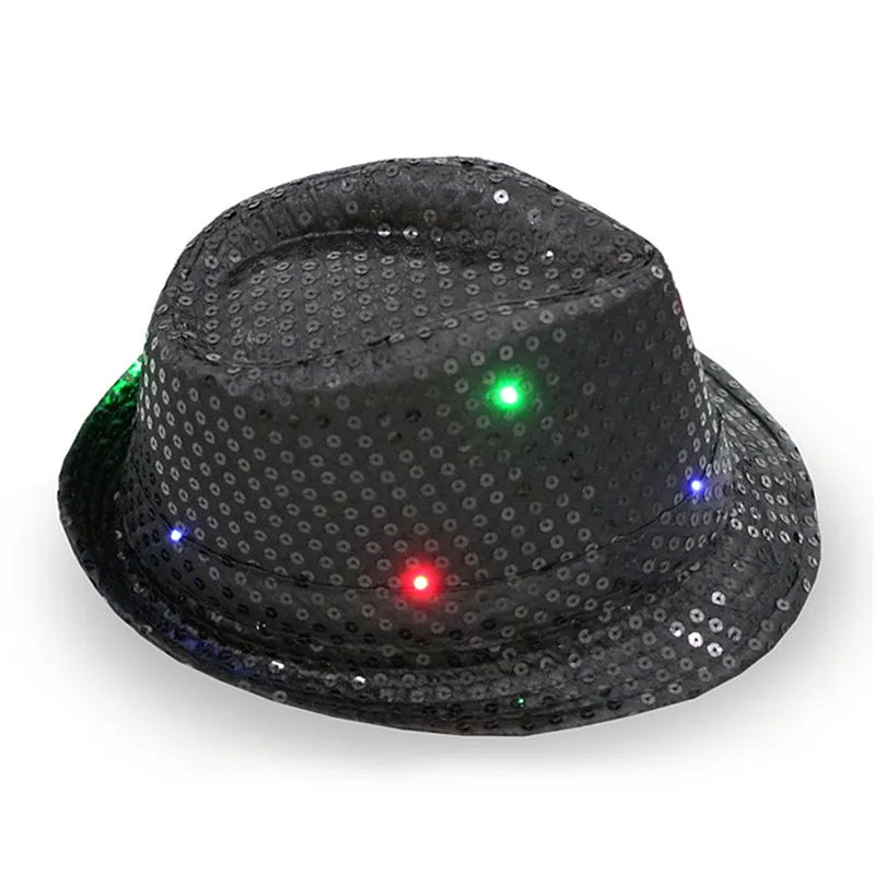 

1pc Cool LED Light Jazz Hat Blinking Flashing Sequin Cap Woman Men Adult Glow Christmas New Year Birthday Party Supplies