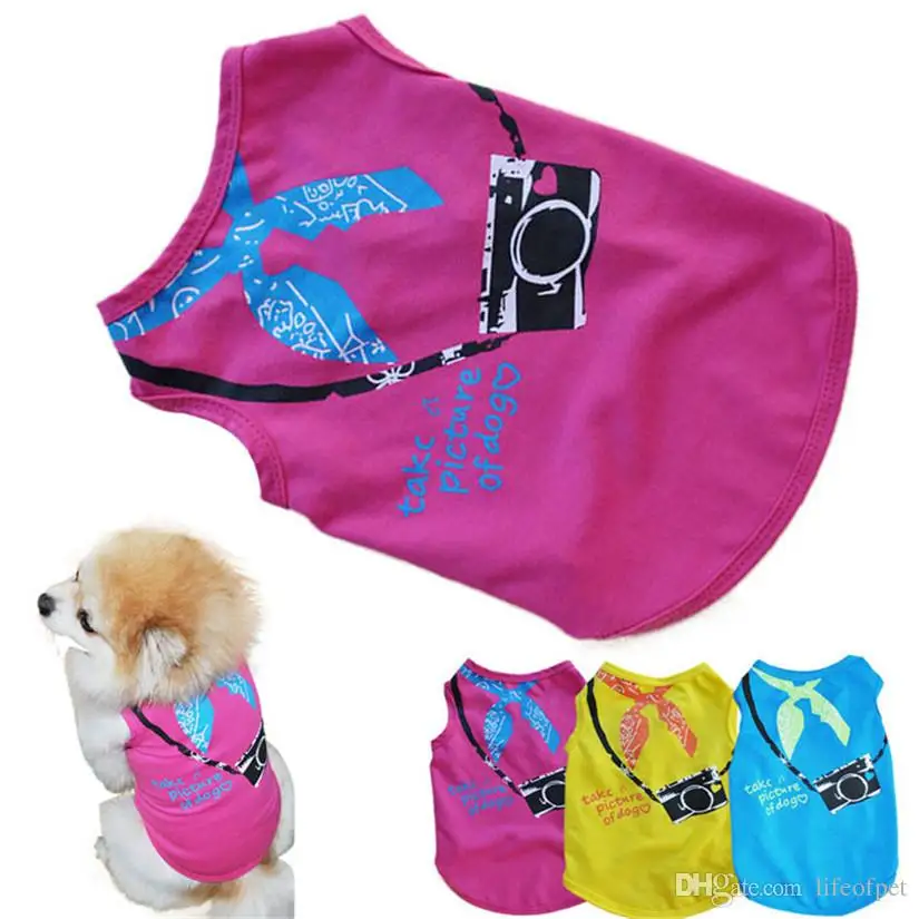 

New Qualified New Pet clothes Fashion Small Dog Sleeveless Camera Printing Pet Dog T-shirt Vest Levert Dropship