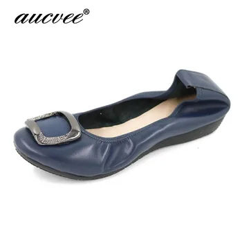 

Aucvee Brand Hot 2019 Round head Cow leather Shoes Woman Fashion Buckle Loafers Women Ballet Spring Casual Flat Shoes AV37