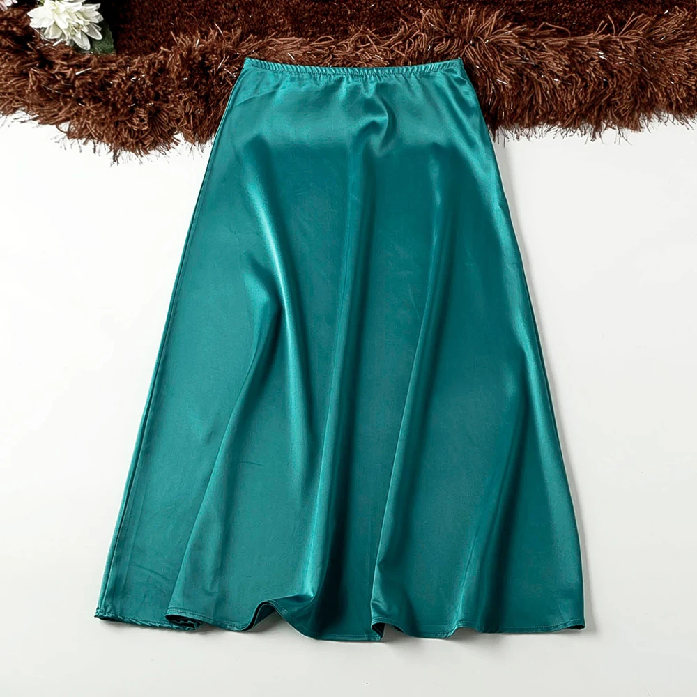 

Good Quality A Style Satin Skirt Summer Solid Stylish Long Skirt Elegant Fashion High Waist Office Lady Korean Skirts Womens