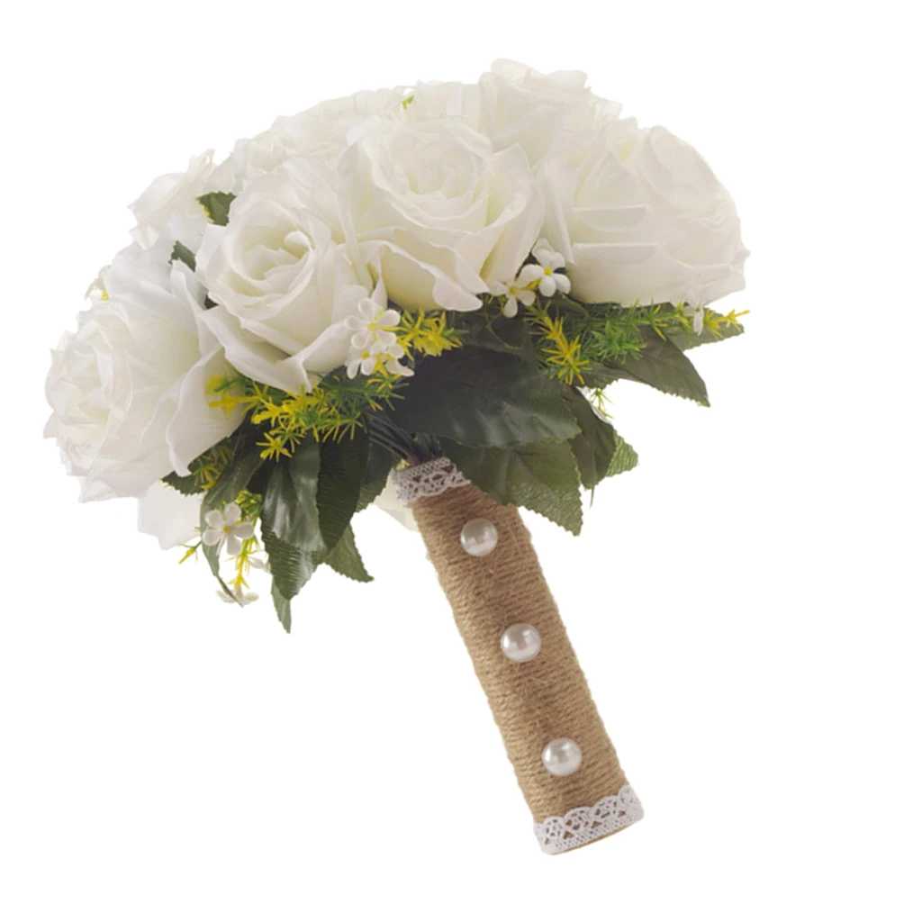 Свадебный букет невесты Декор ручной связанный цветок подружек невесты букет из искусственных цветов 28*26 см белые розы свадебные принадлежности