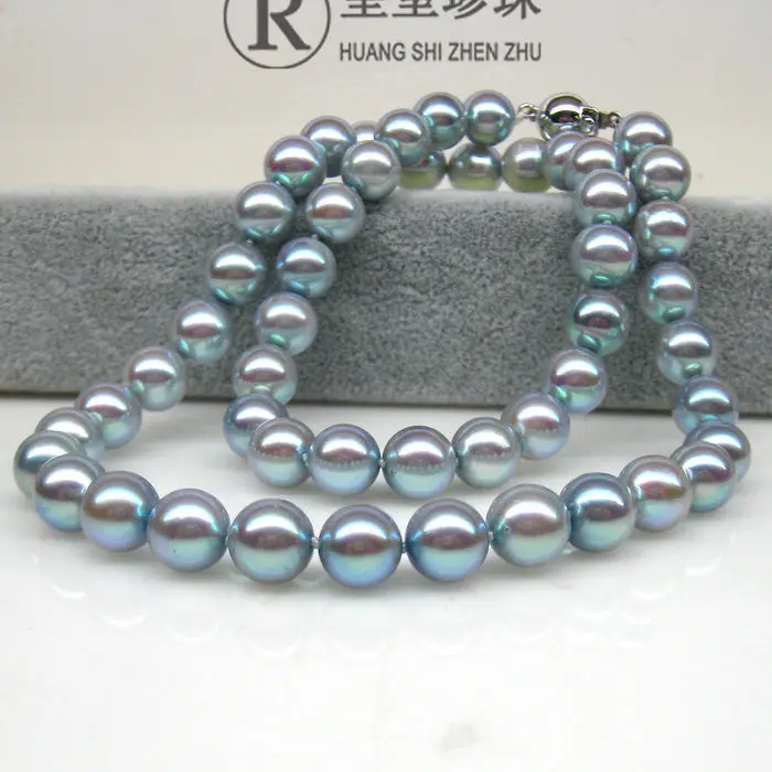 

9-10mm round tahitian gray pearl necklace 20inch silver clasp (9.13)