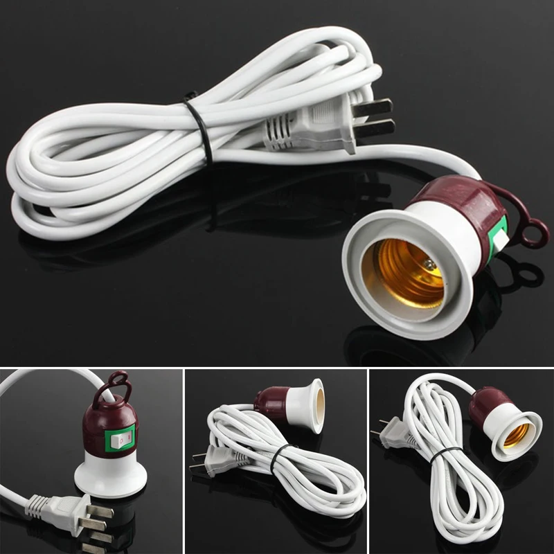 Newest E27 Screw Light Lamp Bulb Holder Socket Switch with Power Cable Cord US Plug