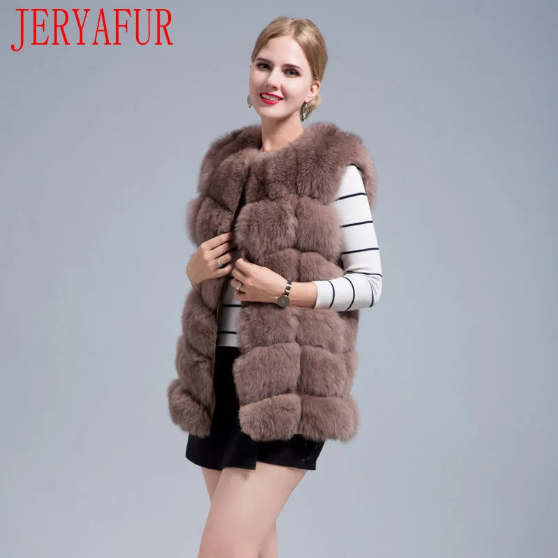 

JERYAFUR Natural fox fur vest grass fashion jacket winter ladies warm jacket leather thick stitching jacket V-neck ladies vest