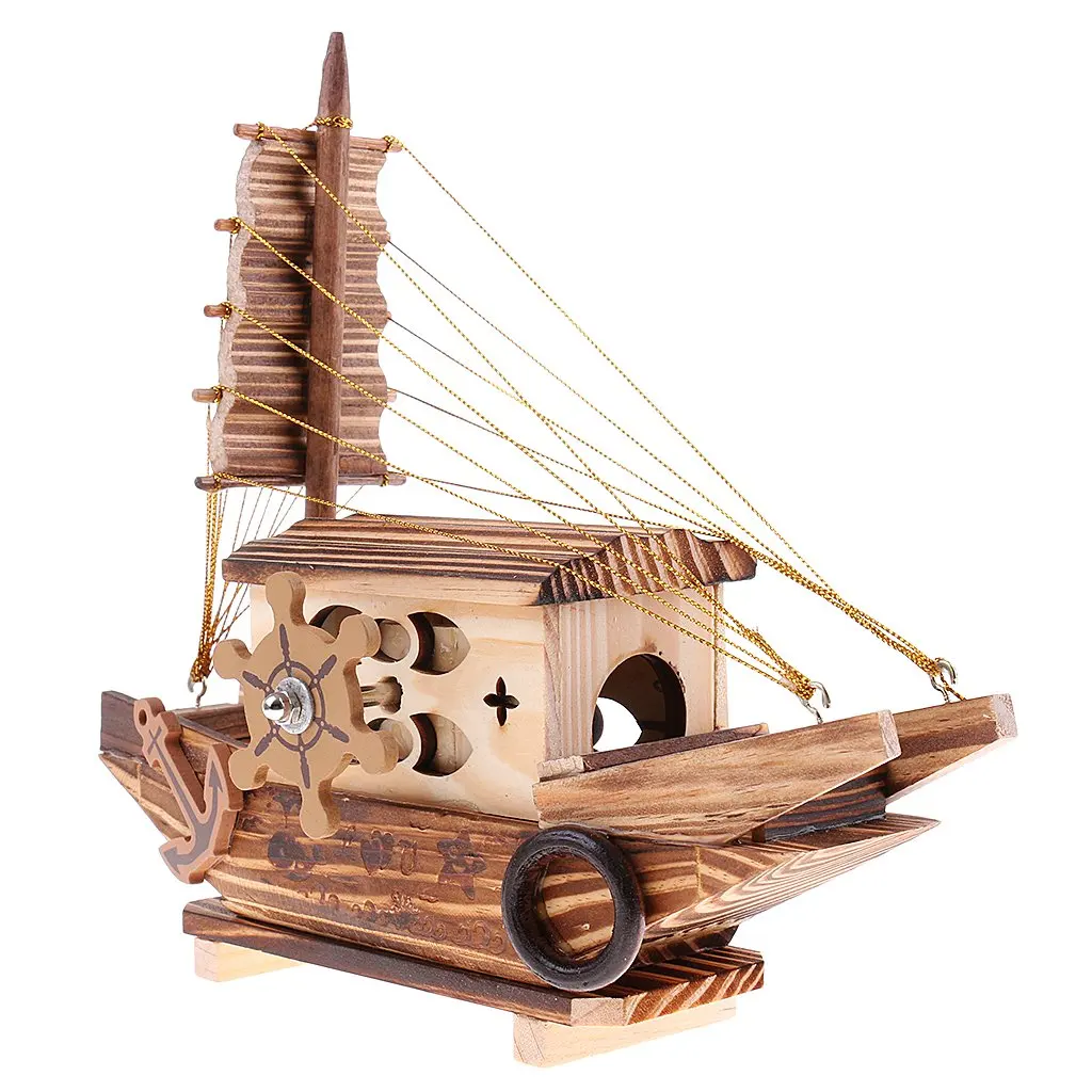 Vintage Wooden Music Box Sail Boat Model Table Ornament Home Office Decoration Birthday Christmas Gift for Children Kids | Игрушки и