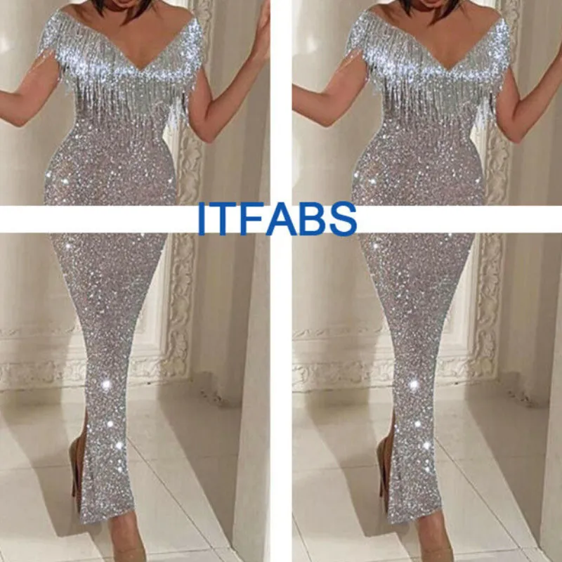 

Womens Dress Sexy Deep-V Off Shoulder Tassel Solid Color Sleeveless Backless Dress Evening Party Fashion Dresses Womens 2019 New