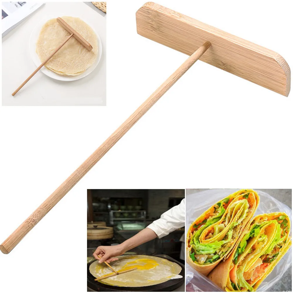 

2019 T-Shaped Portable Home Kitchen Tool Kit DIY Use Crepe Maker Pancake Batter Wooden Spreader Stick Hot Sale L*5