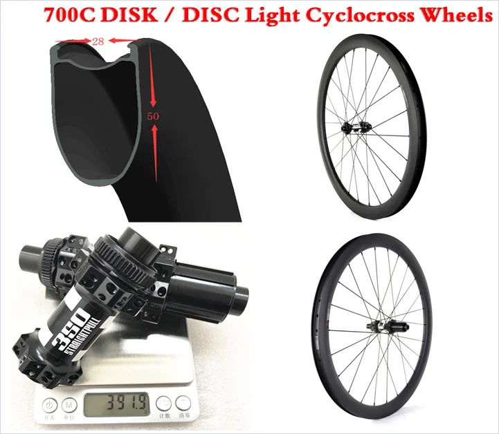 

Ultralight Wheels 700c 50mm U Shape Tubeless Road Disc Carbon Rim 28mm Wide Clincher Wheelset Axle Cyclocross Road Wheel