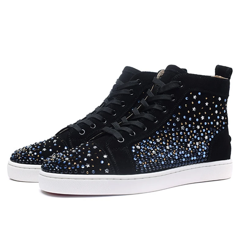 

New Fashion Flick Rhinestone Mens Casual Shoes High Top Lace Up Breathable Mens Flats Trainers Sneakers Outdoor Sport Shoes Men