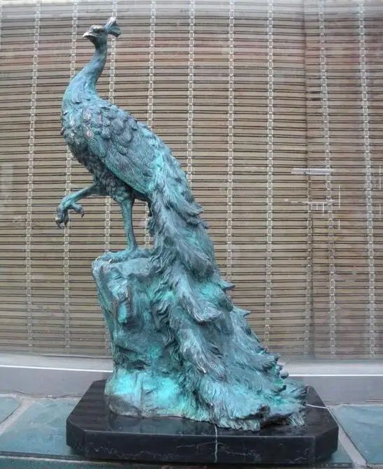 

20 Pure Bronze Marble Statue peacock peahen Bird Art Sculpture