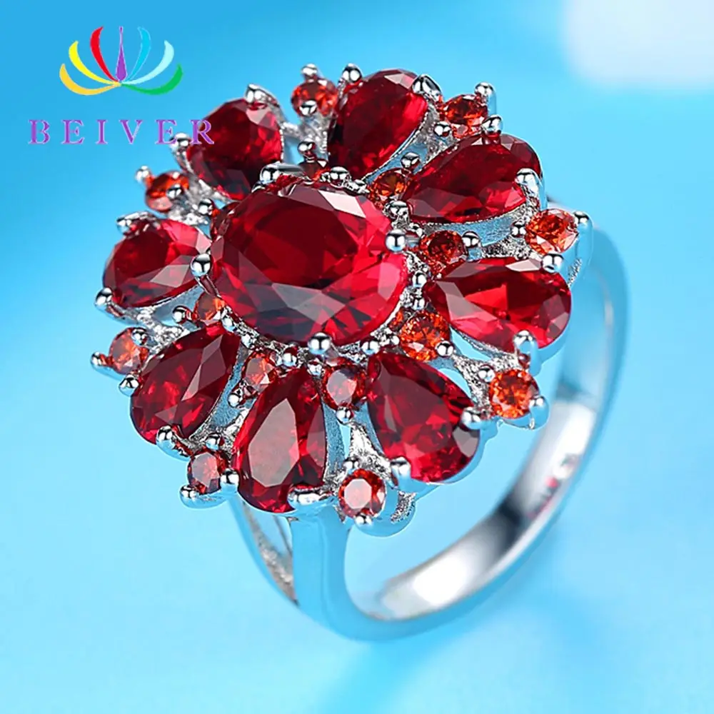 Beiver Fashion AAA Zircon Ring For Woman Elegant Red Water Drop Engagement Jewelry Valentine's Day Present 2019 New Arrival | Украшения