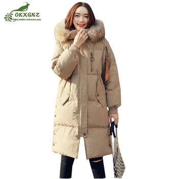 

Boutique fashion fur collar hooded Women coats 2020 winter Parkas warm outwear White duck down female jacket Medium long coat