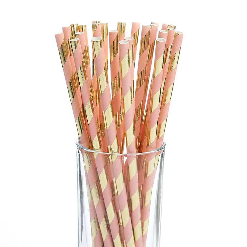 Straw 25pcs Одноразовые столовые приборы из золотой фольги для рождественской вечеринки, бумажные тарелки, салфетки, кофейные стаканчики для свадьбы, дня рождения, вечеринки, контейнеры для еды - Цвет: Straw 25pcs