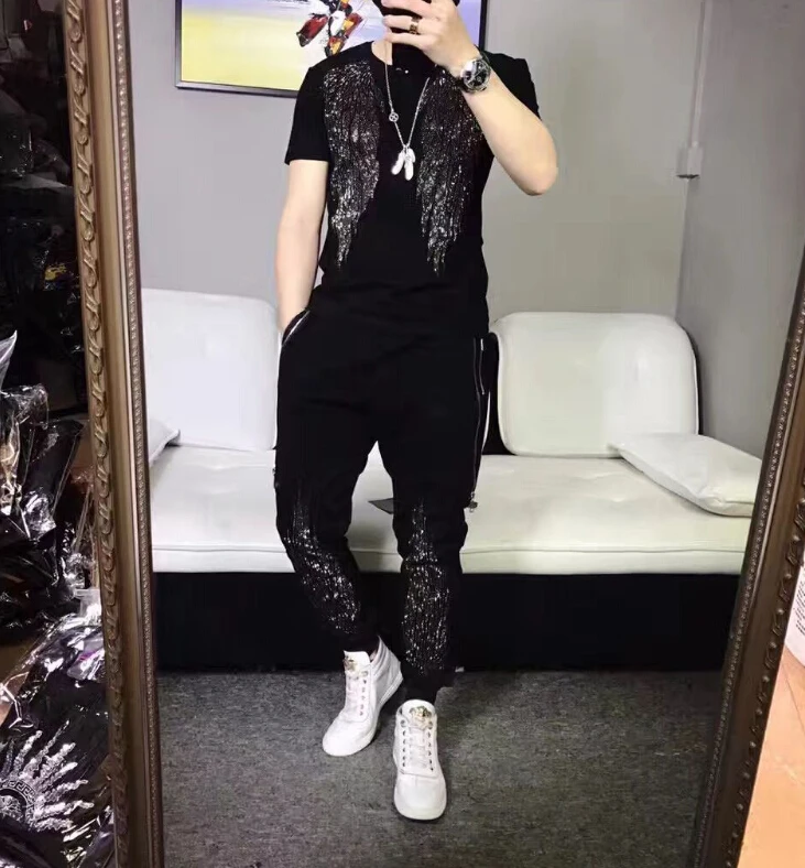 

Mens 2 Piece Outfit Sport Short Sleeve Summer Casual Thin Sets Suit high quality Men Tracksuit