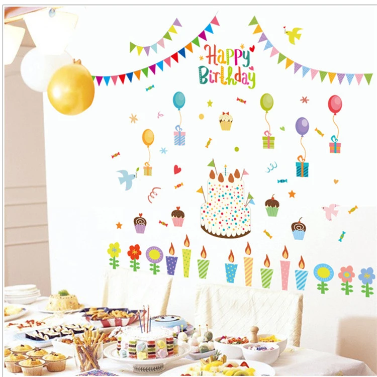 幸せ な誕生日背景壁デ カール ステッカー アート壁画取り外し可能な ダブル可視壁紙ポスター ステッカー用誕生日装飾 Wall Decals Stickers Stickers Forposter Stickers Aliexpress