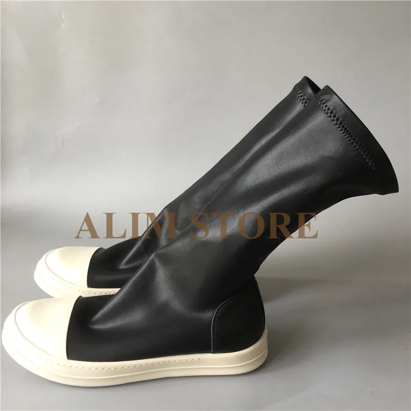 Quality PU black white high Thick soled boots fashion handmade slip on ridding motorcycle men boots