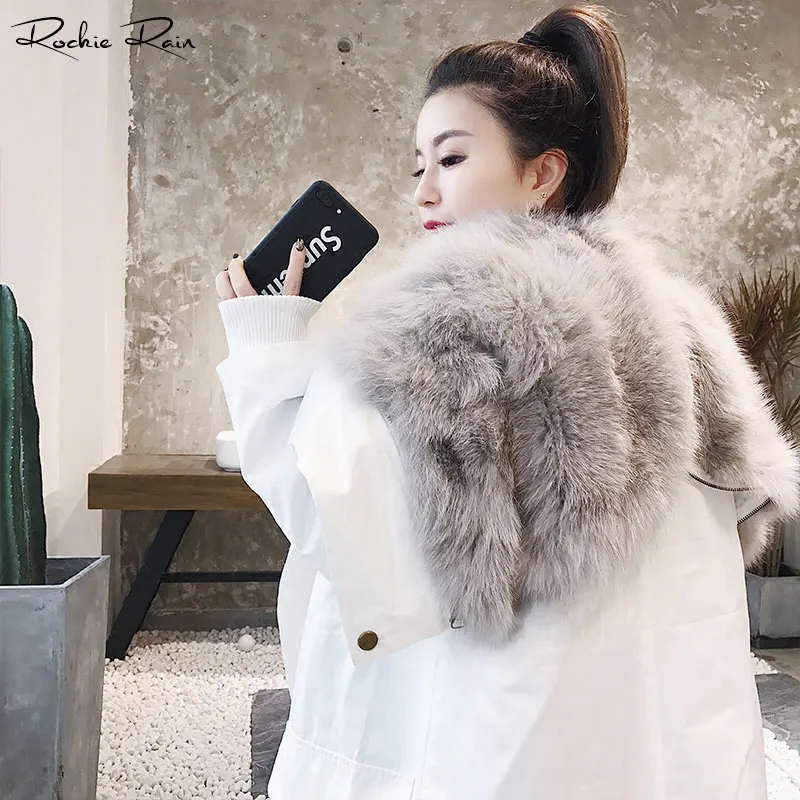 

Women's Real fur Parka Fox fur liner detachable coat female warm Big fur collar hooded Real fur coat