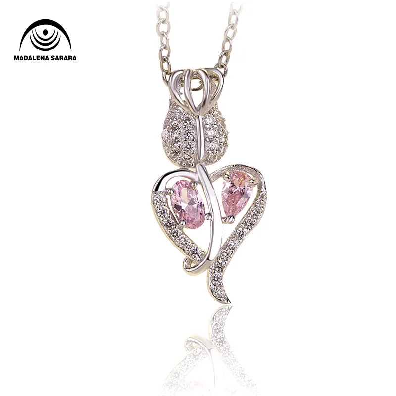 

MADALENA SARARA AAAA CZ S925 sterling silver necklace female Korean Bible Flower Style Chain necklace pink drill clavicle chain