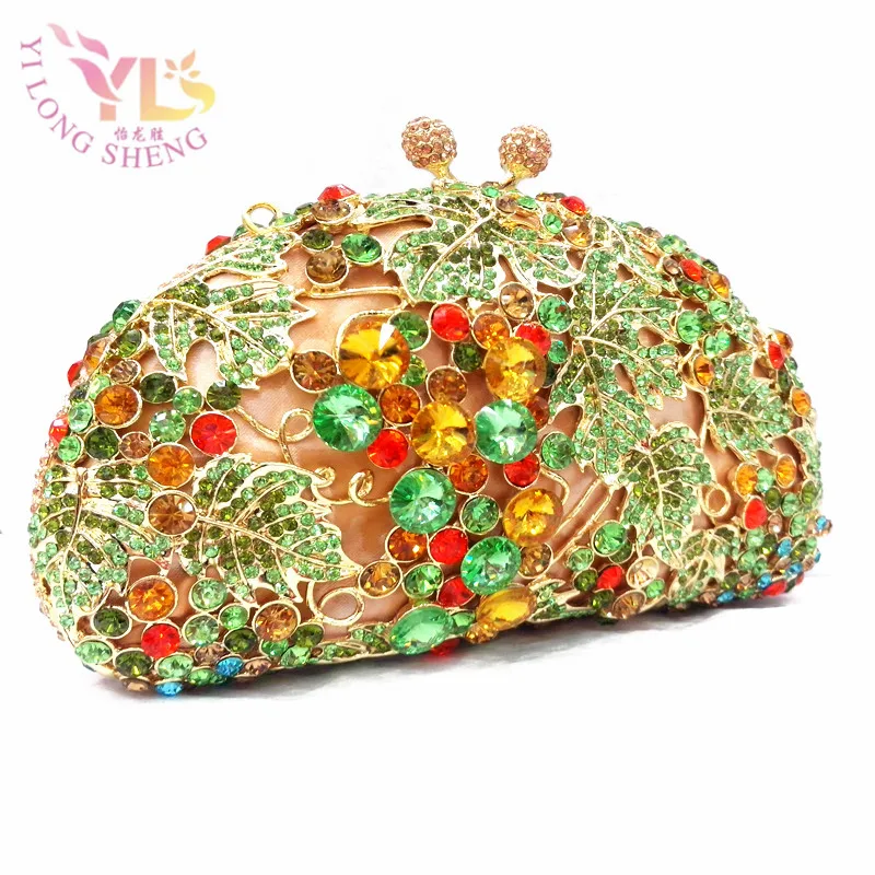 

Handmade Evening Clutch Bags Rhinstone GRAPE Vintage Women Designer Clutches Shoulder Handbags Crossbody Bags Hardcase YLS-Fr04