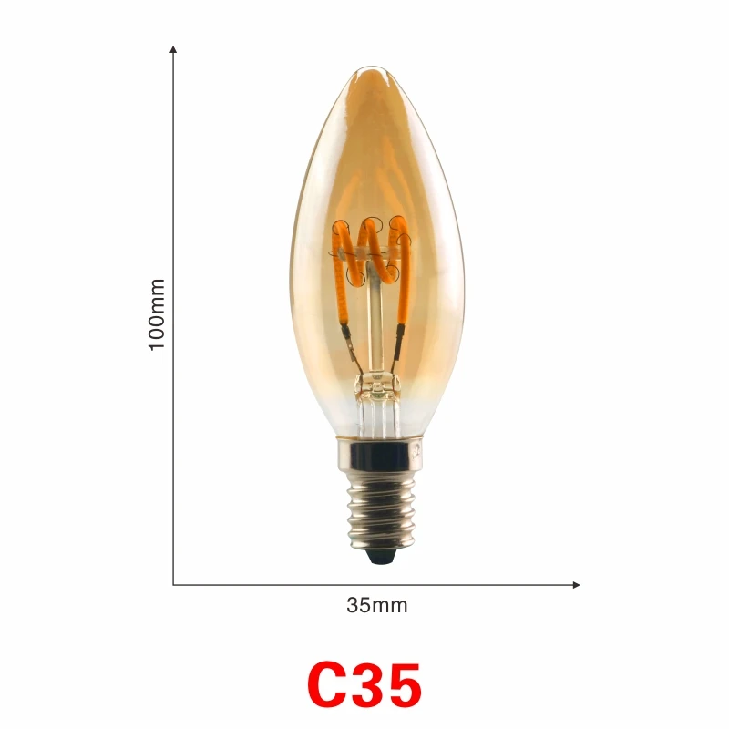 Ретро Спираль нити светодиодный лампы T45 ST64 G80 G95 G125 4 Вт E27 220V затемнения Эдисон лампы 2200K теплый желтый светодиодный светильник - Испускаемый цвет: C35