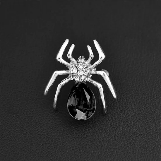 

QCOOLJLY Fantastic Gold Color Cheap Factory Price Jewelry Spider Shape Brooches Pins For Women Men Crystal Shirt Collar Brooch