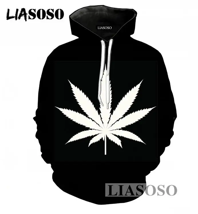 LIASOSO чистый черный с длинным рукавом толстовки для мужчин/женщин 3D печати сорняков с капюшоном спортивный костюм Повседневный пуловер Толстовка брендовая одежда T838