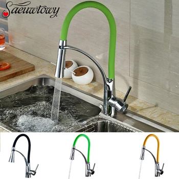 

Chrome Single Handle Green Black Orange Kitchen Sink Faucet Two Spout Functions Swivel Hot&Cold Vessel Sink Mixer Taps