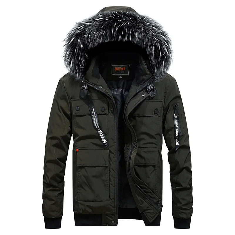 

2018 Casual Parka With Fur Mens Winter Jacket With Hooded Zipper Pocket