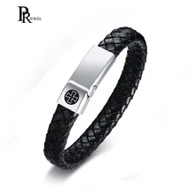 Нержавеющая сталь и плетеный кожаный Мальтийский крест магнитные кожаные браслеты для мужчин и мальчиков