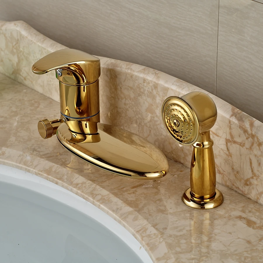 

Wholesale And Retail Promotion Deck Mounted Waterfall Golden Faucet Bathroom Tub Faucet Diverter 3 PCS Mixer