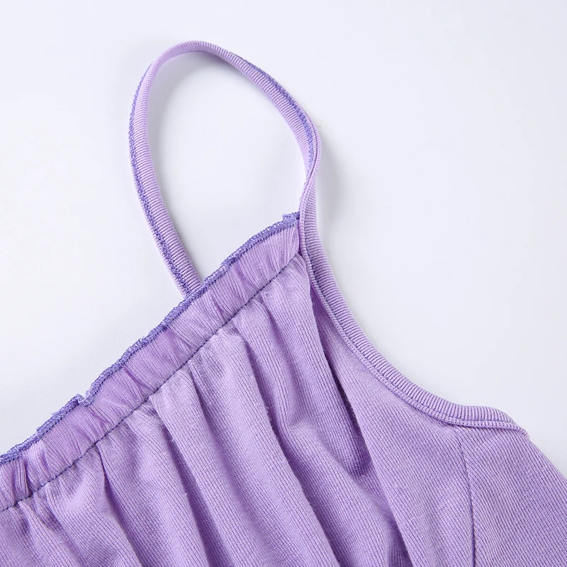 Sexy Crop Top Female Purple Cami Summer Sleeveless Tops Backless Spaghetti Strap Woman Festival Black Cute Cropped Clothes