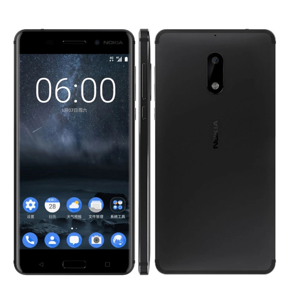 Разблокированный Nokia 6(), четыре ядра, 5,5 дюймов, 4 Гб ОЗУ, 32 Гб ПЗУ, 16,0 Мп+ 8 Мп камера LTE, 4G, две sim-карты, отремонтированный мобильный телефон