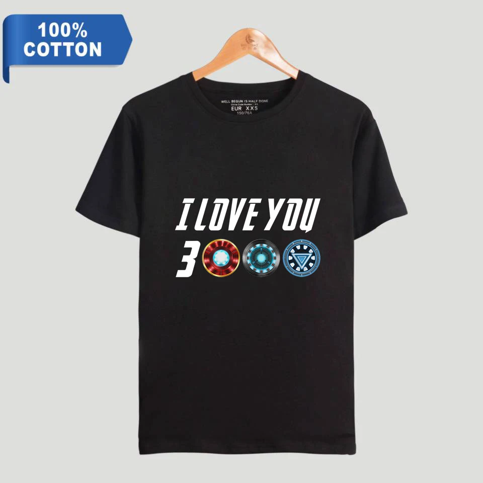 100% хлопок футболки Мстители эндгейм i love you 3000 Забавные для мужчин/женщин летние с