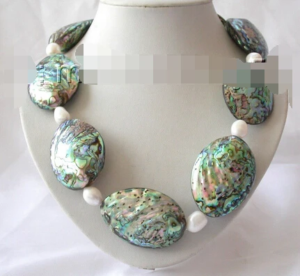 

Jewelr 004768 stunning big 55mm baroque green sea shell white pearl necklace