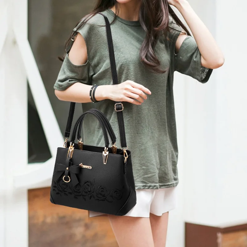 

Womens Bags Handbags Vintage Casual Tote Fashion Rose Women Messenger Bags Shoulder Top-Handle Black Crossbody Leather Bag