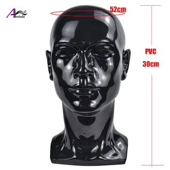PVC Black Male Mannequin Head For Hat Wigs Display Mannequin Head Stand Without Hair Head Mannequin Model For Display