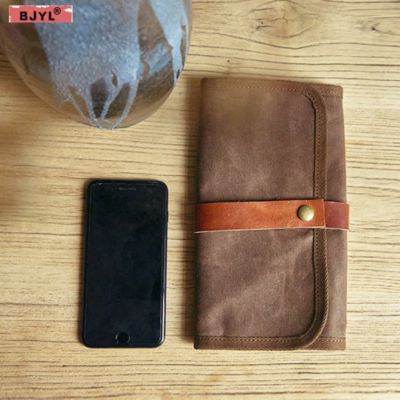 

BJYL 2018 new wallet men's long clutch bag retro envelope bag casual multi-function men's handbag