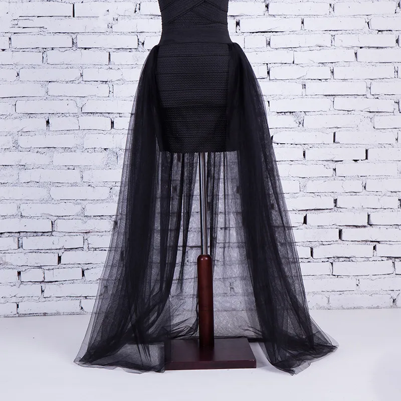 4 Layers Black Long Tutu Tulle Skirt Fashion Bride Overskirt Big Swing Floor Length Saia Longa Detachable Wedding bridesma Skirt (5)