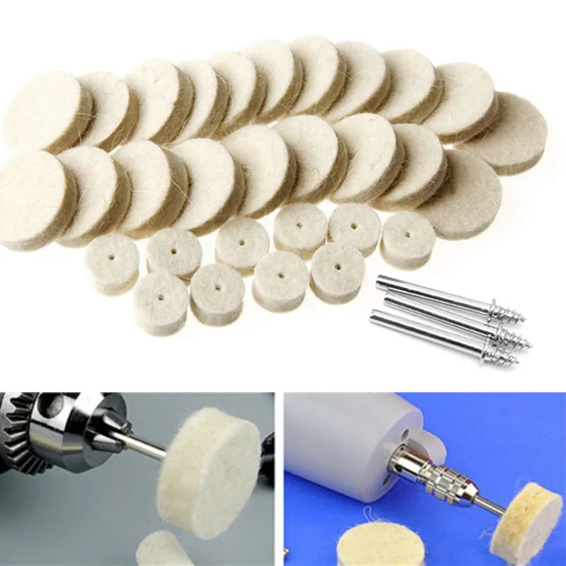 30pcs Wool Felt Polishing Buffing Grinding Wheel Mixed Set Accessory 13/25/30mm Dia. + 3 Handles 37x3mm for Rotary Tool Mayitr
