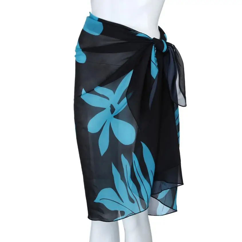 FishSunDay женский солнцезащитный платок с принтом листьев, Раздельный пляжный бикини, купальный костюм-накидка, накидка, юбка, купальник 0712 - Цвет: Black