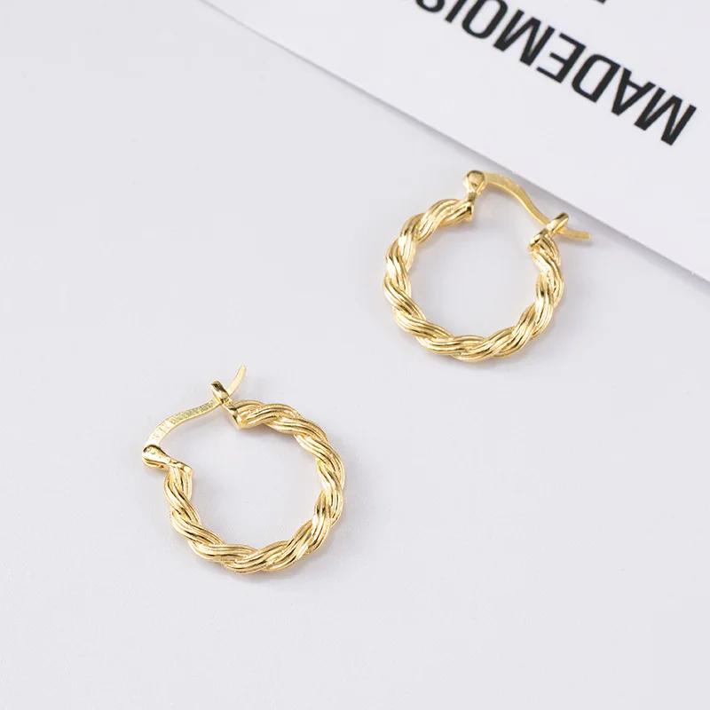 golden weave circle hoop earrings 100% 925 Sterling silver Jewelry fashion Hypoallergenic hoop earrings for women gift
