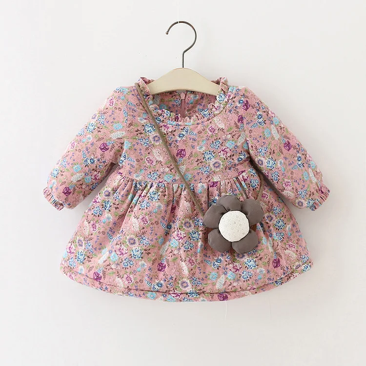 Baby girl print dresses kids winter dresses baby dress Shear plush kids frocks girl casual dress