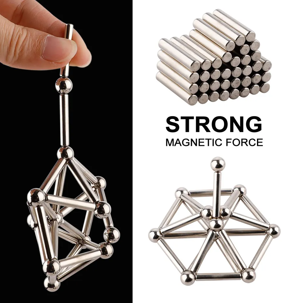 Metal Magnets Cube Magic Building Blocks Children Educational Puzzle Toys Innovative Bucky Magnetic Sticks Steel Balls Set