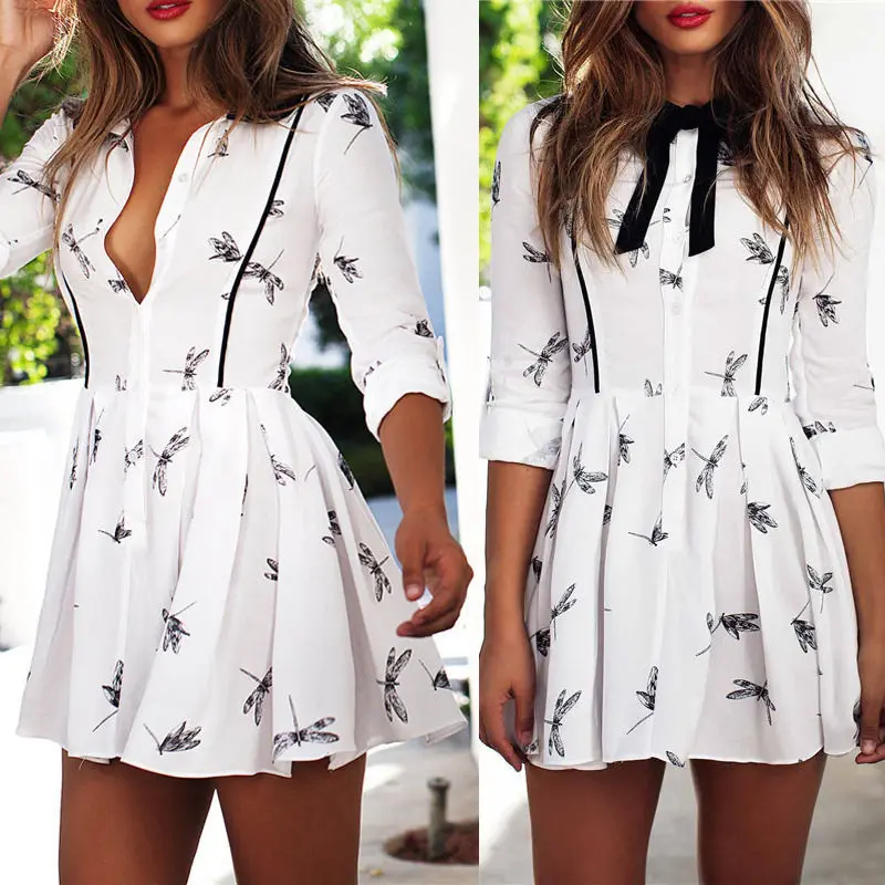 Summer font b Dresses b font font b Sexy b font Ladies Dragonfly Print font b