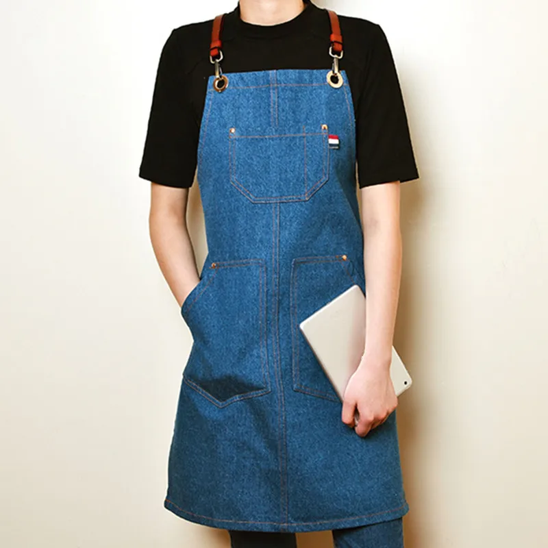 Denim Apron Leather Strap K44-2