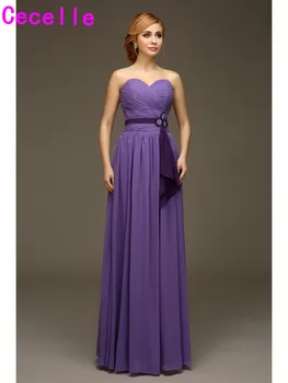 

Cheap Purple Long Bridesmaids Dresses Sweetheart Ruching Chiffon Wedding Party Dresses For Women Bridesmaid Robes For Wedding