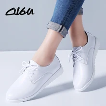 O16U/ весенние женские туфли-оксфорды на плоской подошве; женские мокасины из натуральной кожи с острым носком; лоферы на шнуровке; белые туфли; кроссовки