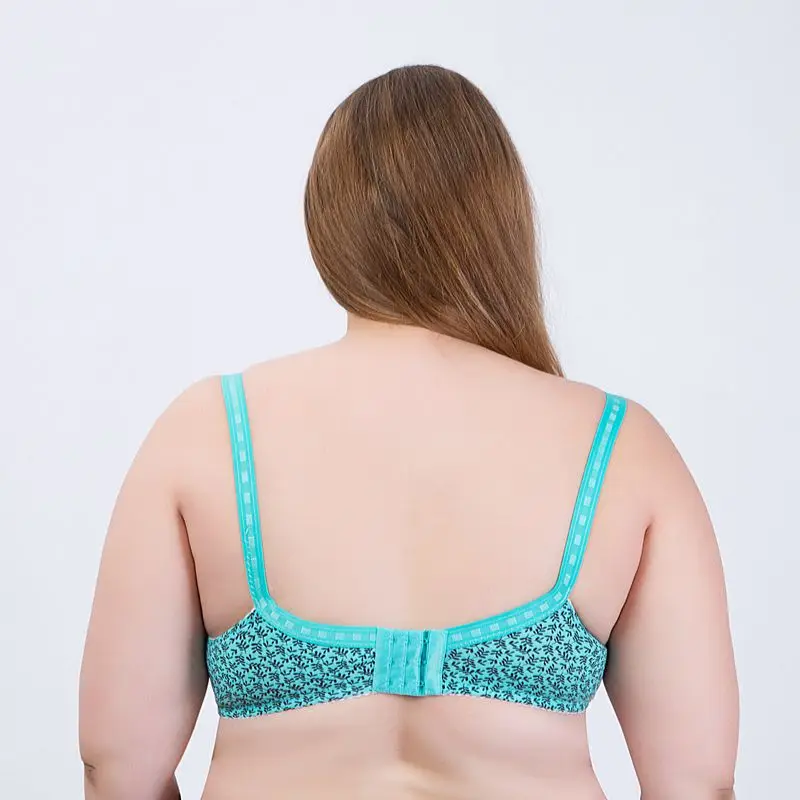 Xiushiren Women Plus Size Bras Comfort Wirefree Brassiere Three hook and eye Mom Print Bralette Cotton Sleepwear 38-50 C D DD E