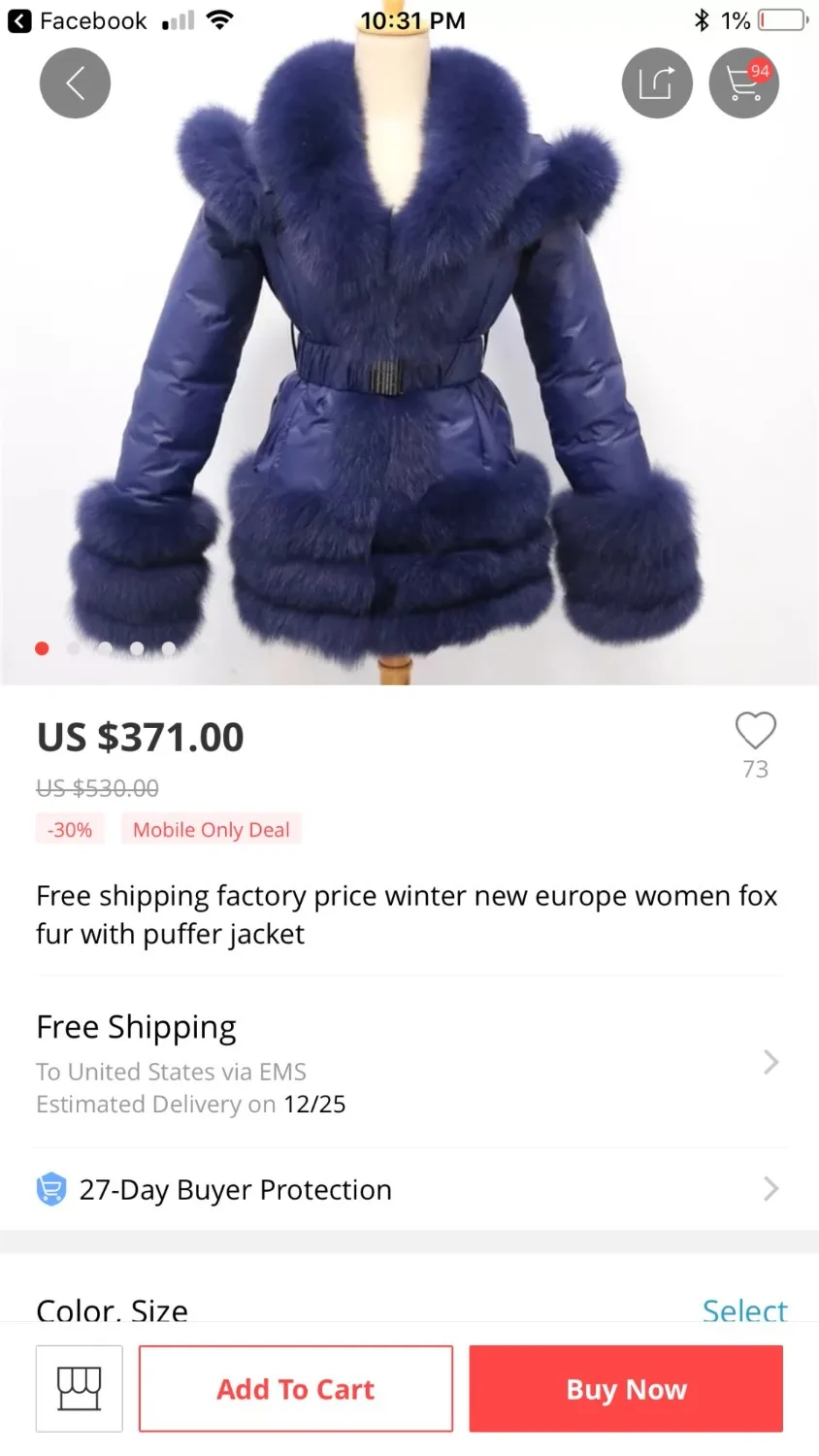 wome new coat with three rows of fur and down front like the one fast